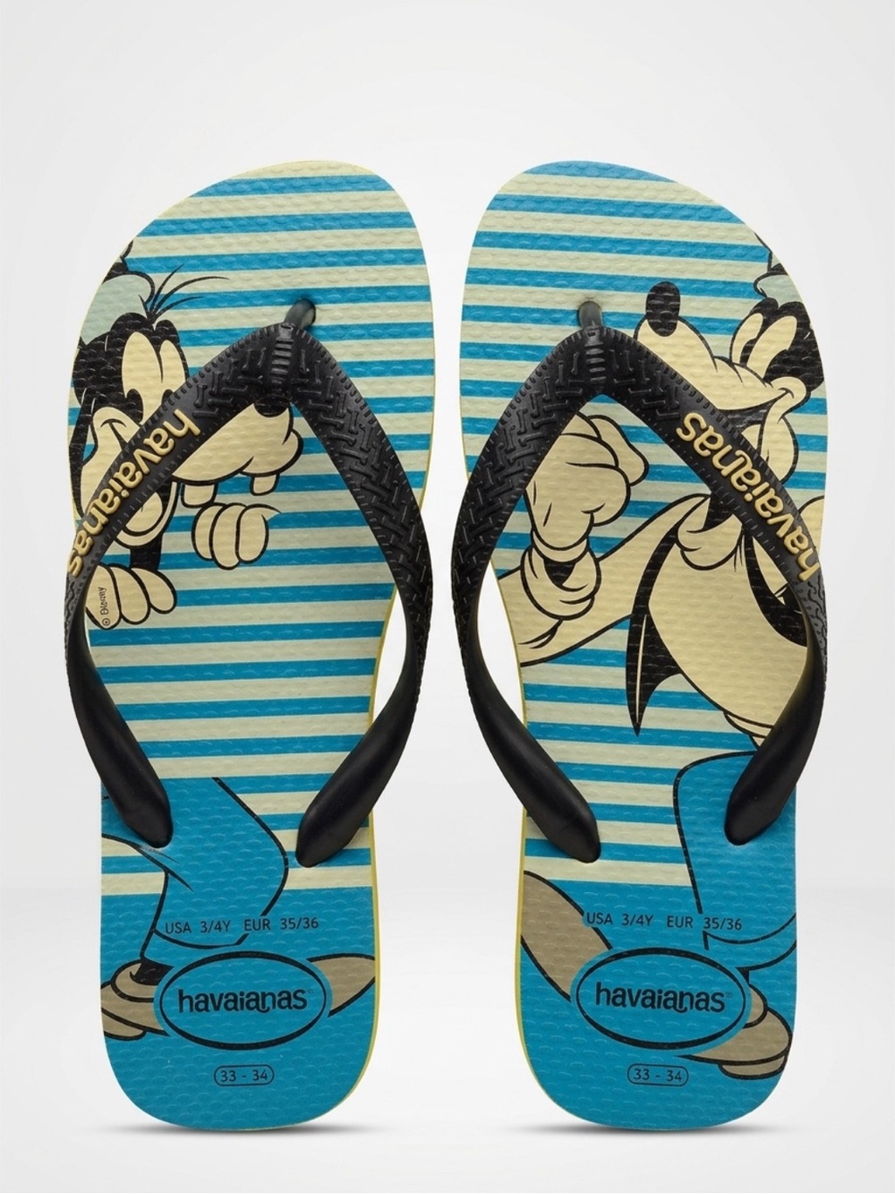 Havaianas Kids Blue Striped Goofy Graphic Flip Flops with Black Straps